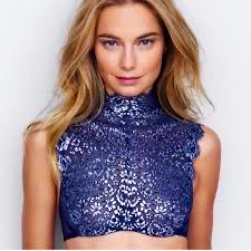 Victoria’s Secret NWT Dream Angels Unlined Demi Bra Blue Floral Lace 32D